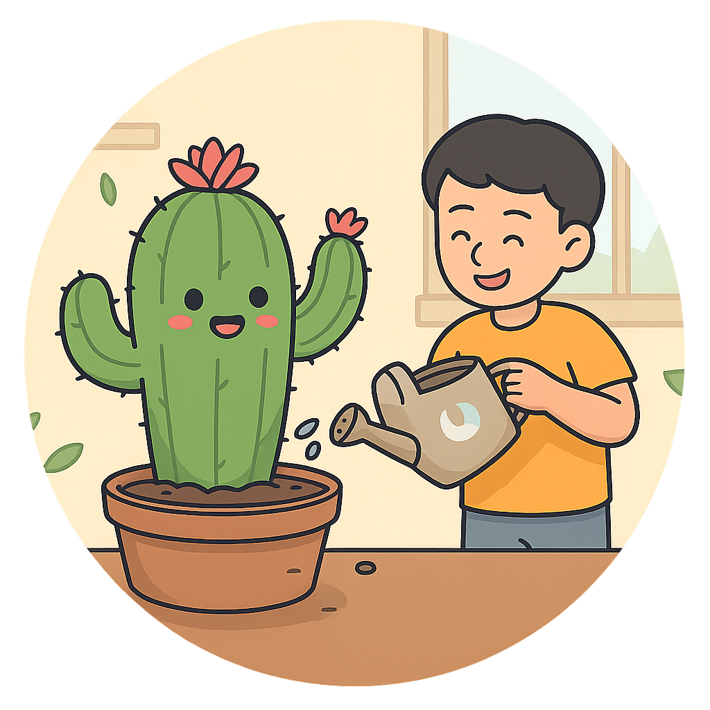 Person watering cactus